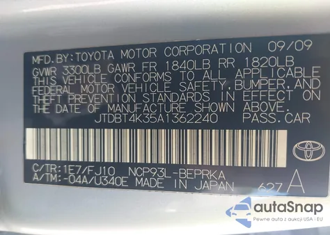 2010 Toyota Yaris из США, поврежденный, VIN JTDBT4K35A1362240